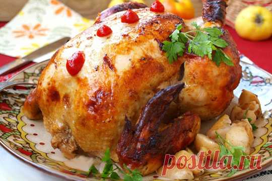 Курица, запечённая с яблоками в рукаве — Домашний уют