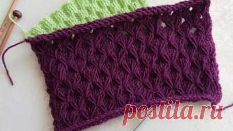 Красивый узор спицами с вытянутыми петлями: схема и видео Рапорт узора 8 петель и 12 рядов. Связать сначала 6 рядов лицевой глади. См. схему с 1-6 ряд.