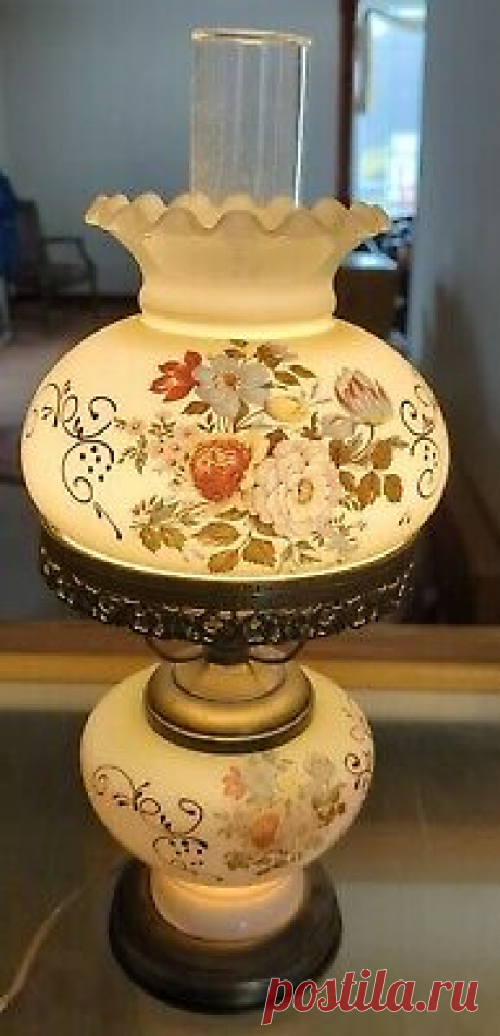 HUGE Gorgeous Vintage Original Hand-Painted Glass Hurricane Lamp Floral 18" T   | eBay Find many great new & used options and get the best deals for HUGE Gorgeous Vintage Original Hand-Painted Glass Hurricane Lamp Floral 18" T  at the best online prices at eBay! Free shipping for many products!