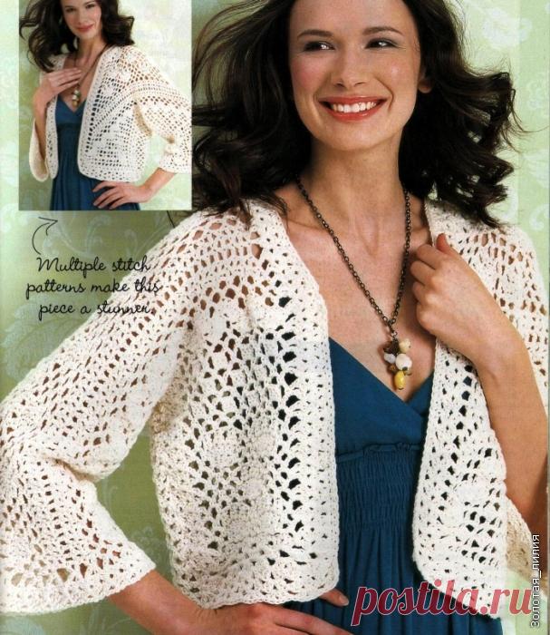 Жакет с разным направлением узоров крючком