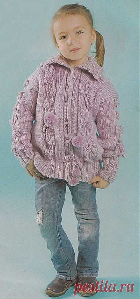 Сиреневая кофта с помпонами, связанная спицами/Для детей/Вязание/Статьи / Шитье, вязание, рукоделие, бисероплетение