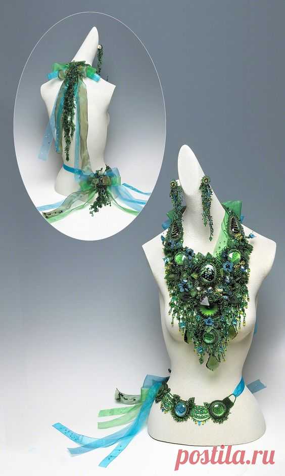 Jewelry Design - Bib-Style Necklace, Earring and Belt Set with Seed Beads - Fire Mountain Gems and Beads | Это интересно...