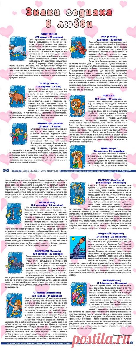 Знаки зодиака в любви