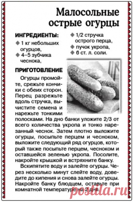 Малосольные острые огурцы