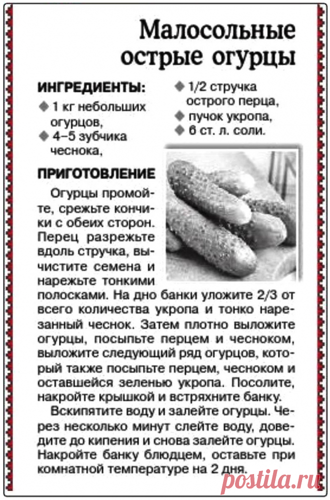 Малосольные острые огурцы