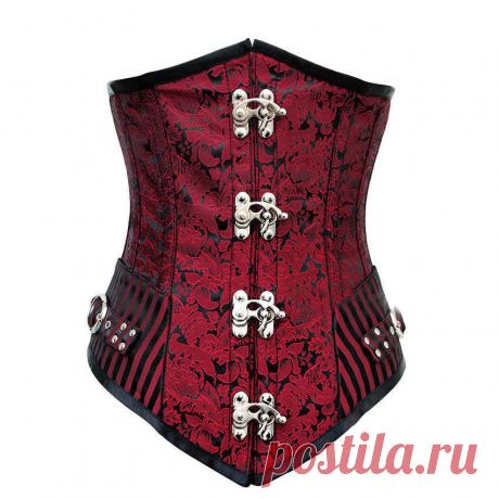 Браун ретро сексуальный баскский готический корсет зашнуровать стали костяком парчи стимпанк корсетные Underbust красный Balck S 2XL купить на AliExpress