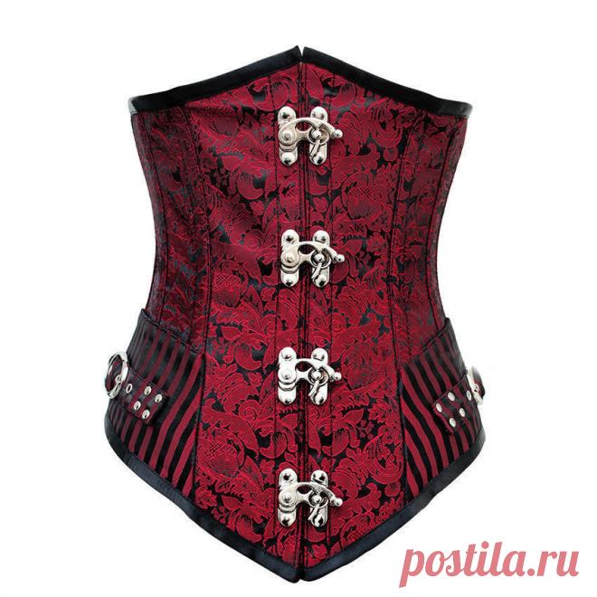 Браун ретро сексуальный баскский готический корсет зашнуровать стали костяком парчи стимпанк корсетные Underbust красный Balck S 2XL купить на AliExpress