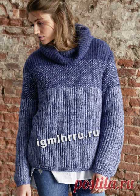 Свитер oversize с воротником «хомут». Вязание спицами со схемами и описанием