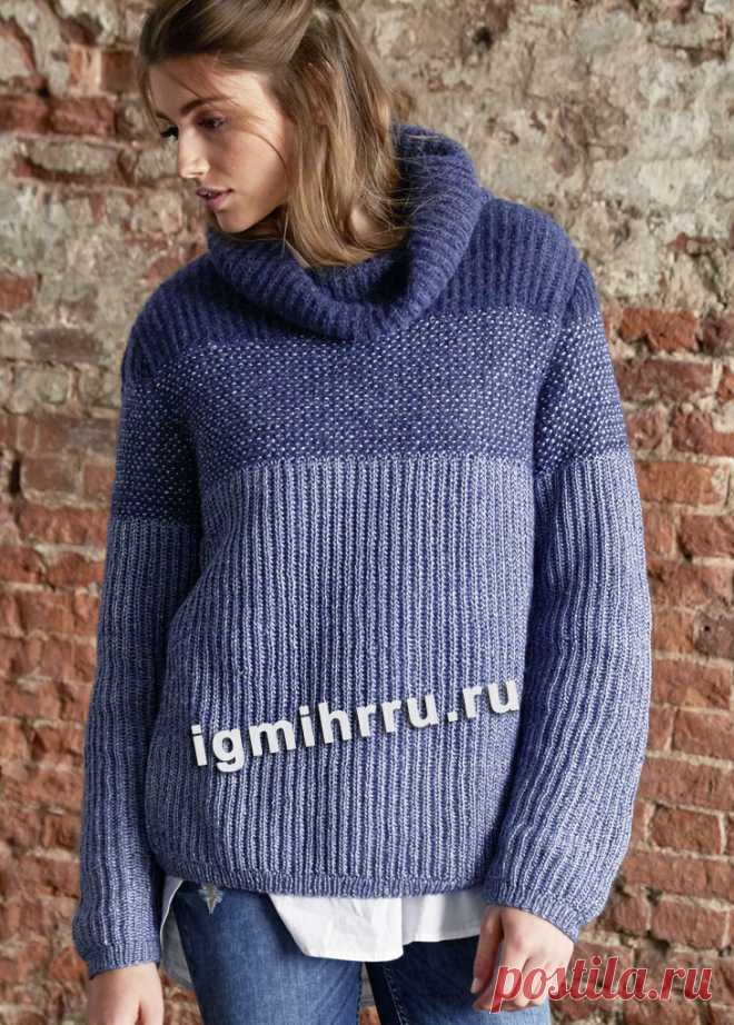 Свитер oversize с воротником «хомут». Вязание спицами со схемами и описанием