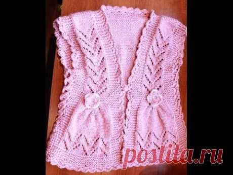 How to Knit Integrated Vandyke Lace Vest with flowers on the front and crochet edging One piece