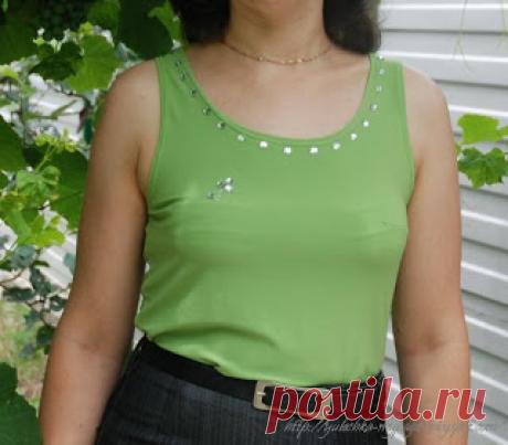 Летняя блузка майка из трикотажа масло со стразами | Мамин Креатив