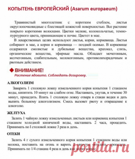 Копытень европейский.
Травник. Золотые рецепты народной медицины. Универсальный справочник. Москва 2007