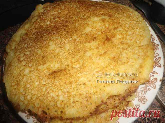 Блины из кукурузной на кефире, рецепт пошаговый от Лиги Кулинаров. Рецепт блинов из кукурузной муки на кефире, рецепты Лиги Кулинаров.