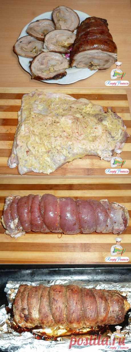 Рулет с мясом, чесноком и горчицей