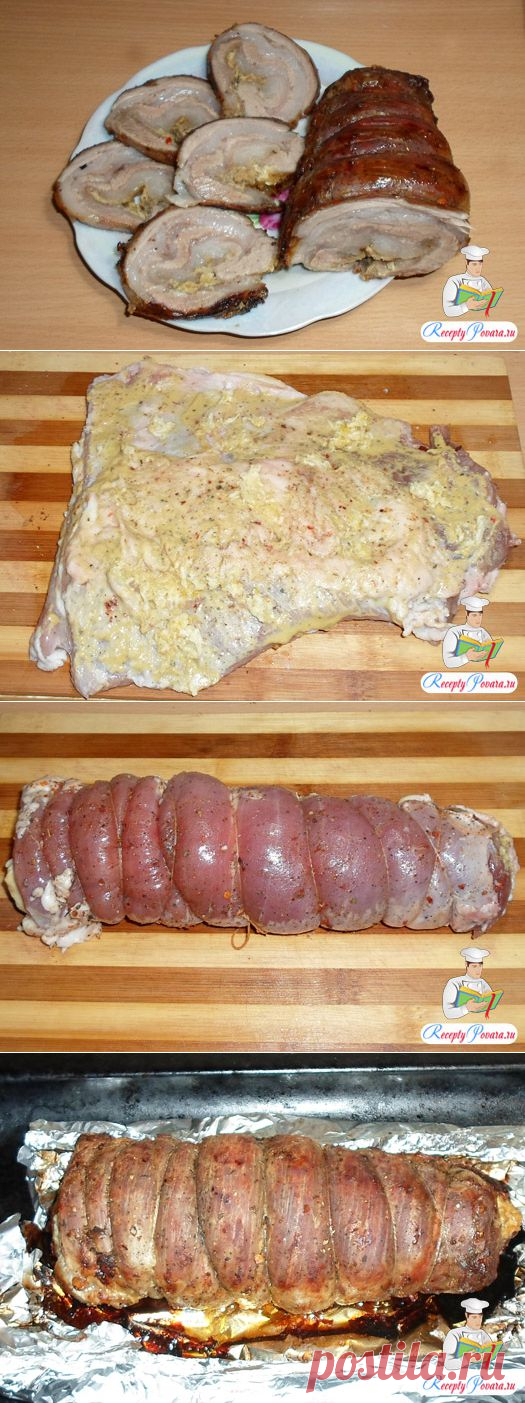 Рулет с мясом, чесноком и горчицей