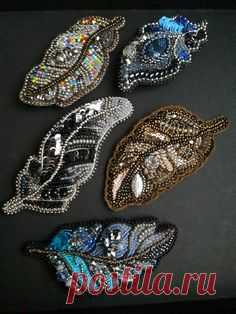 Броши ручной работы. Брошь Перо. Maruf. Ярмарка Мастеров. Перышко, перо бисером, канитель