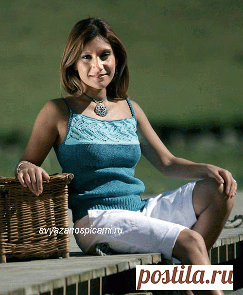 Летний топ-маечка вязанный спицами