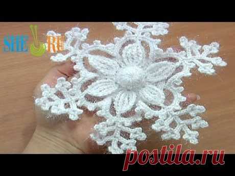 Ажурное вязание крючком сказочной снежинки