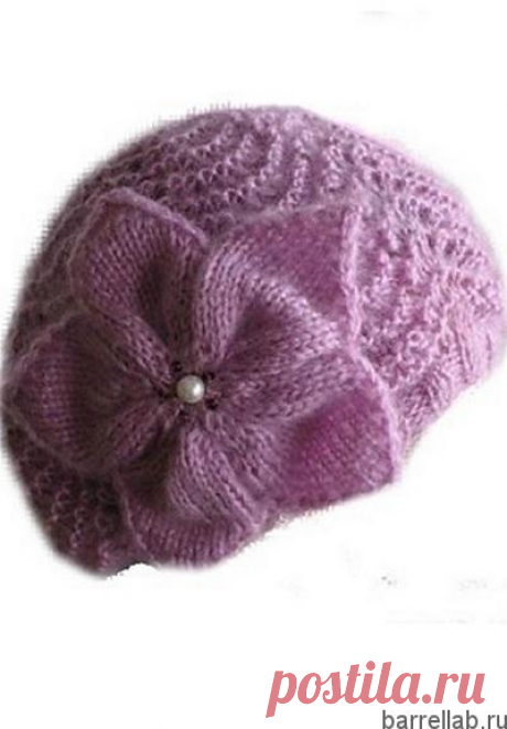 Ажурный берет с цветком спицами. Красивый женский берет с схемами |