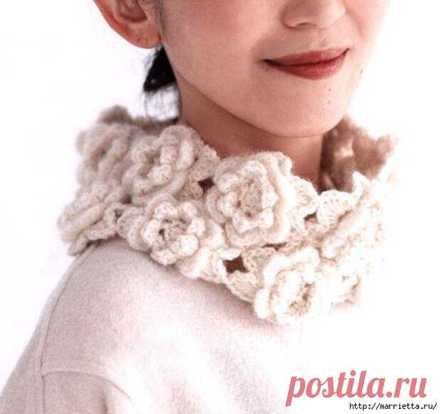 Снуд-воротник крючком из объемных цветочных мотивов - Сам себе мастер - медиаплатформа МирТесен Снуд-воротник крючком из объемных цветочных мотивов. Схема вязания красивого теплого аксессуара.