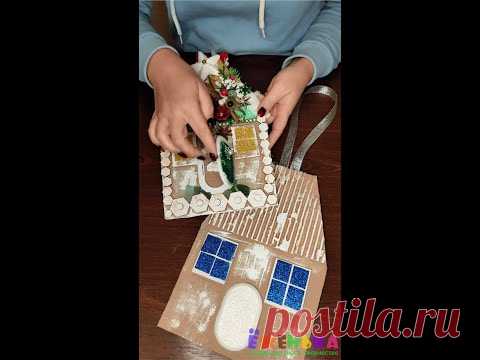 Крыша для новогоднего домика из картона, дверка из упаковки! Детские поделки с Ёженькой! #shorts