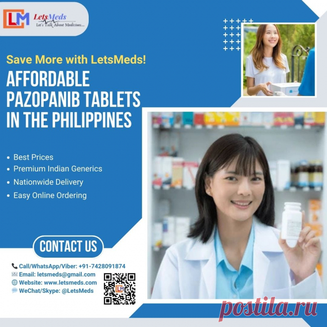 Looking for the best Pazopanib tablets cost in the Philippines? LetsMeds offers affordable Indian Pazopanib tablets online with fast and reliable delivery to Manila, Cebu, Quezon City, Makati, Antipolo, and other cities nationwide. We provide trusted, high-quality generic cancer medicines at unbeatable prices, ensuring accessibility for all patients.
Order Your Pazopanib Tablets Today!
📞 Call/WhatsApp/Viber: +91-7428091874
📧 Email: letsmeds@gmail.com
🌐 Website: www.letsmeds.com