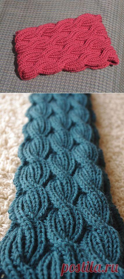 Шарф в технике Brioche,красивый узор спицами.
