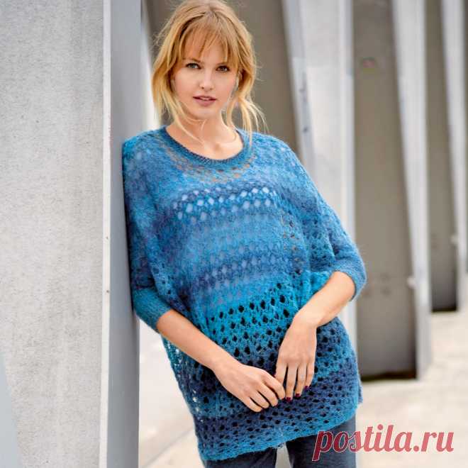 Синий сетчатый джемпер - схема вязания крючком с описанием на Verena.ru