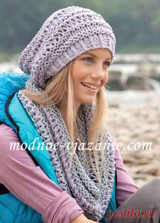 Сиреневый ажурный берет