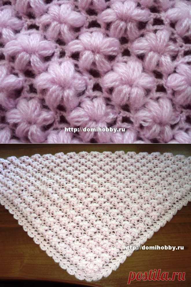 Узор крючком с объемными цветами