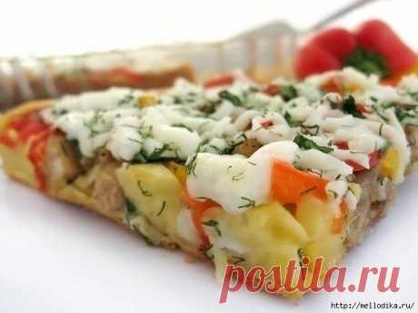 Открытый пирог с курицей и болгарским перцем