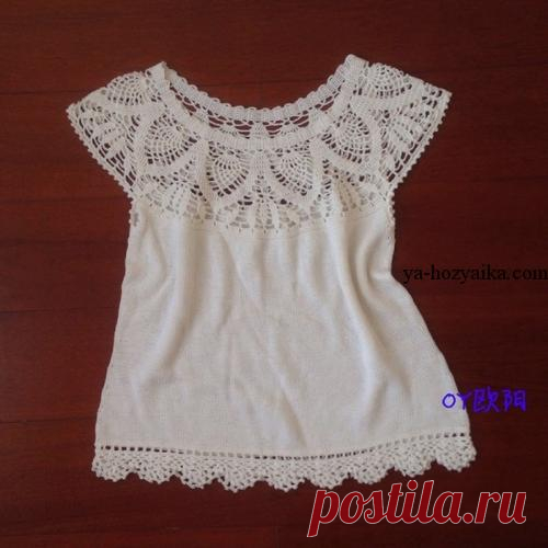 Кофточка с круглой кокеткой схемы. Нарядная кофточка с ажурной кокеткой.