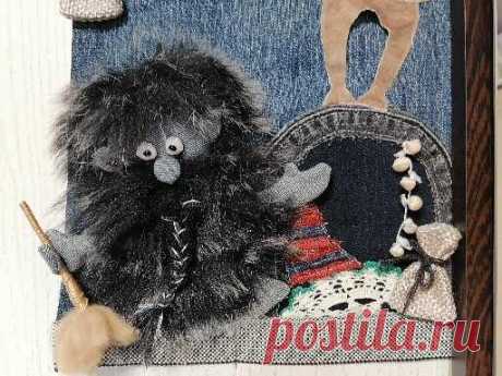 DIY Рукоделие мастер-класс шью панно из ткани с домовёнком. переделка старых вещей