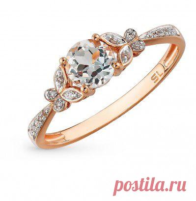 Купить золотое кольцо с бриллиантами и топазами по цене 9793 руб, розовое золото 585 пробы, бесцветный топаз, 18 бриллиантов, смотреть фото и описание 24513 - Sunlight Brilliant