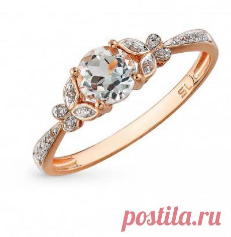 Купить золотое кольцо с бриллиантами и топазами по цене 9793 руб, розовое золото 585 пробы, бесцветный топаз, 18 бриллиантов, смотреть фото и описание 24513 - Sunlight Brilliant