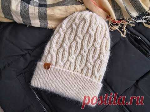 КРАСИВАЯ ТЕПЛАЯ ЗИМНЯЯ ШАПКА СПИЦАМИ  ПОДРОБНЫЙ МК