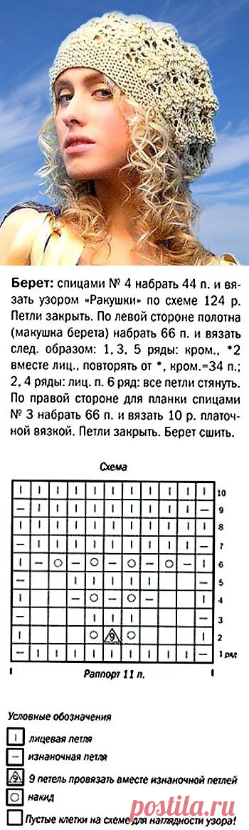 Нежный Нарцисс – берет женский вязаный спицами | ВЯЗАНИЕ ШАПОК: женские шапки спицами и крючком, мужские и детские шапки, вязаные сумки