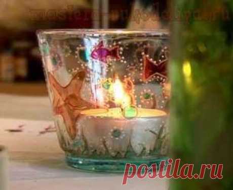 Мастера рукоделия - рукоделие для дома. Бесплатные мастер-классы, фото и видео уроки - Видео мастер-класс по росписи стекла: Подсвечник