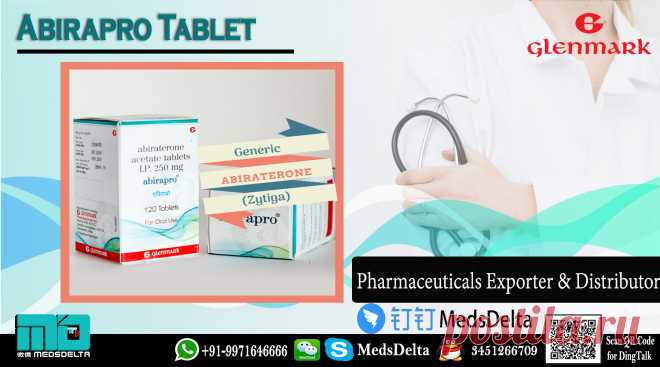 Buy now Abirapro Tablet made by Glenmark from MedsDelta at discounted prices. Abirapro Tablet Abiraterone acetate comes as Generic Zytiga available online in India. Learn more about the Abirapro 250mg/500mg from MedsDelta Call/WhatsApp: +91–9971646666, QQ: 3451266709, WeChat or Skype: MedsDelta, DingTalk: MedsDelta. Get Abirpro online with delivery to  Austria, Bahrain, Bangladesh, Belgium, Bhutan, Canada, Denmark, Finland, France, Germany, Hungry.