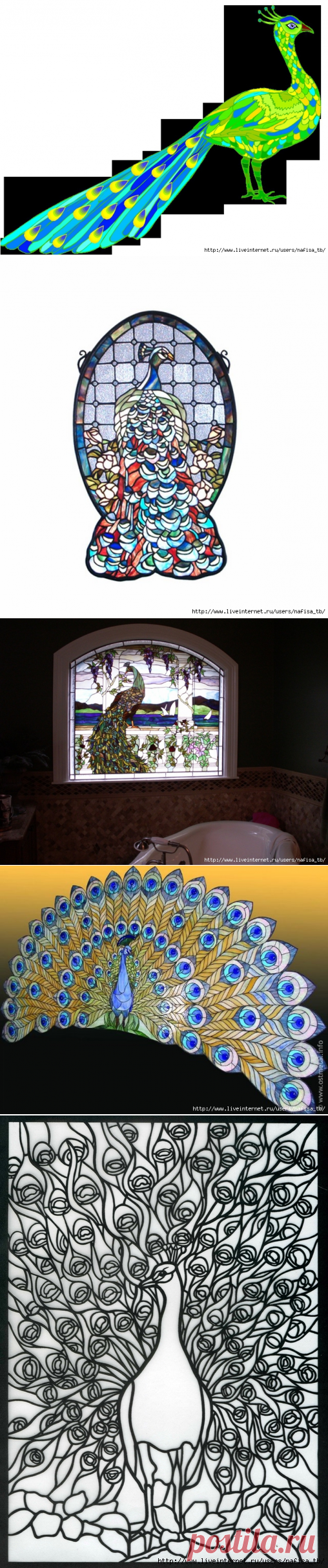 Павлины. Роспись по стеклу, витражи, тиффани. Шаблоны и идеи - 3