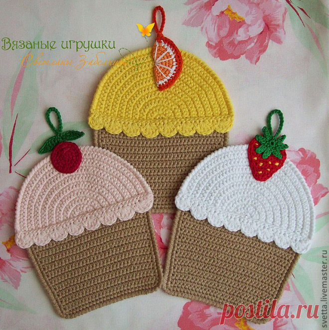 "Кексы" вязаные прихватки - прихватка,кухня,подарок,ручная работа,оригинальный подарок