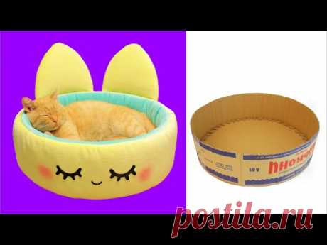 DIY CAT BED from cardbord BOX easy / How to make cat happy