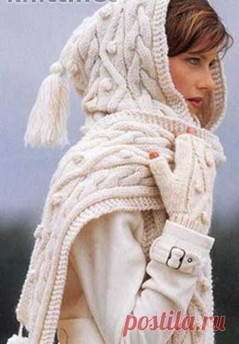 Шарф-шапка-башлык спицами