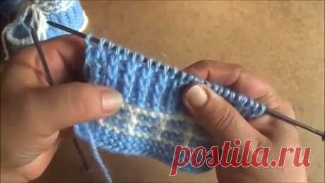 Голубые пинетки спицами. Часть 1. knitting booties for the baby