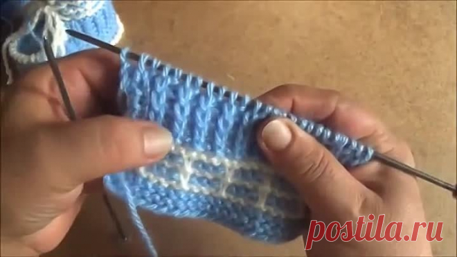 Голубые пинетки спицами. Часть 1. knitting booties for the baby