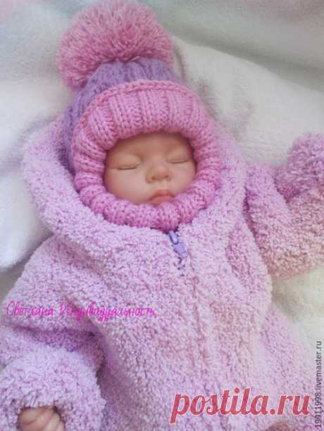 Купить Комбинезон Нежная фиалка - бледно-сиреневый, однотонный, для новорожденного, для новорожденных, одежда для новорожденных, комбинезон