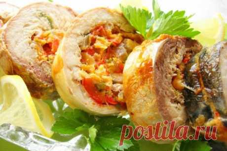 Запеченный рулет из скумбрии с овощной начинкой - Dynastyofchefs.ru