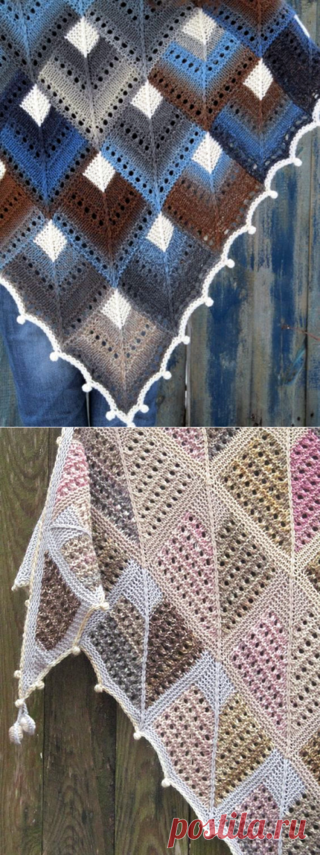 Шаль *Квадраты по диагонали* в технике пэчворк - Klubok - Modnoe Vyazanie.ru.com