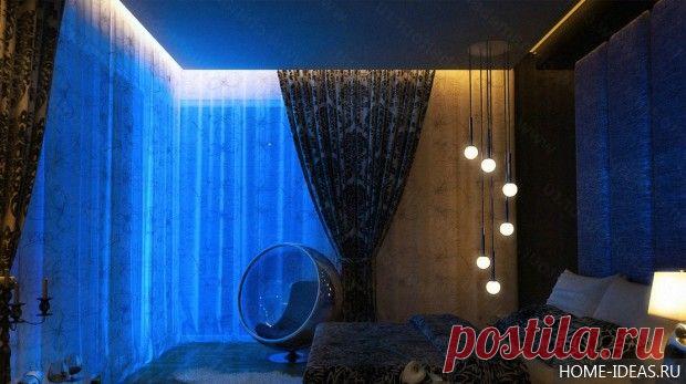 Синий цвет в интерьере гостиной, кухни, спальни. Фото интерьеров в синем цвете.
