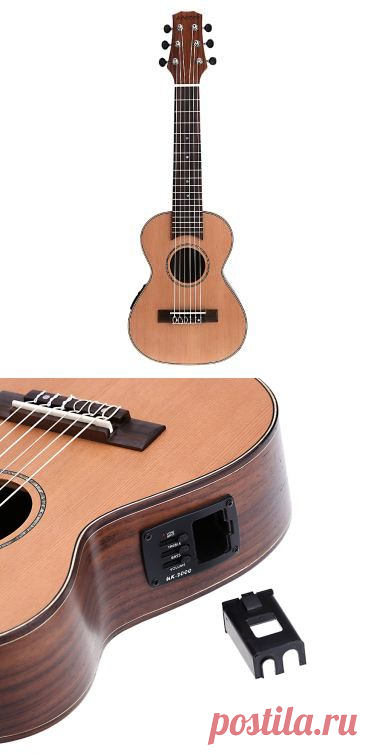 Andoer 28" Guitalele Guitarlele Guilele Travel Guitar Solid Cedar Rosewood Fretboard Bridge Stringed Instrument with Built-in 3-band EQ Gig Box Audio Cable Strap